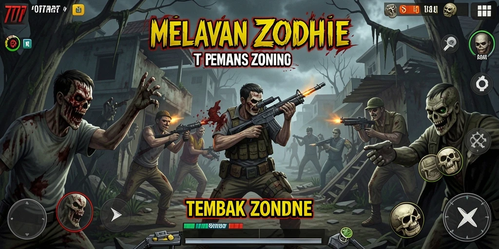 Tampilan antarmuka permainan Tembak Zombie yang menarik.