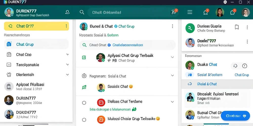 Tampilan utama DUREN777 yang menampilkan fungsi Chat Grup secara efektif.
