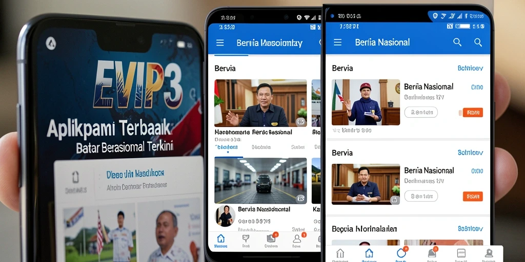 Tampilan antarmuka EVIP3 menampilkan berita nasional terkini dengan jelas.