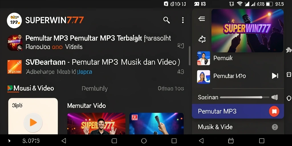 Tampilan antarmuka SUPERWIN777 yang intuitif untuk Pemutar MP3.