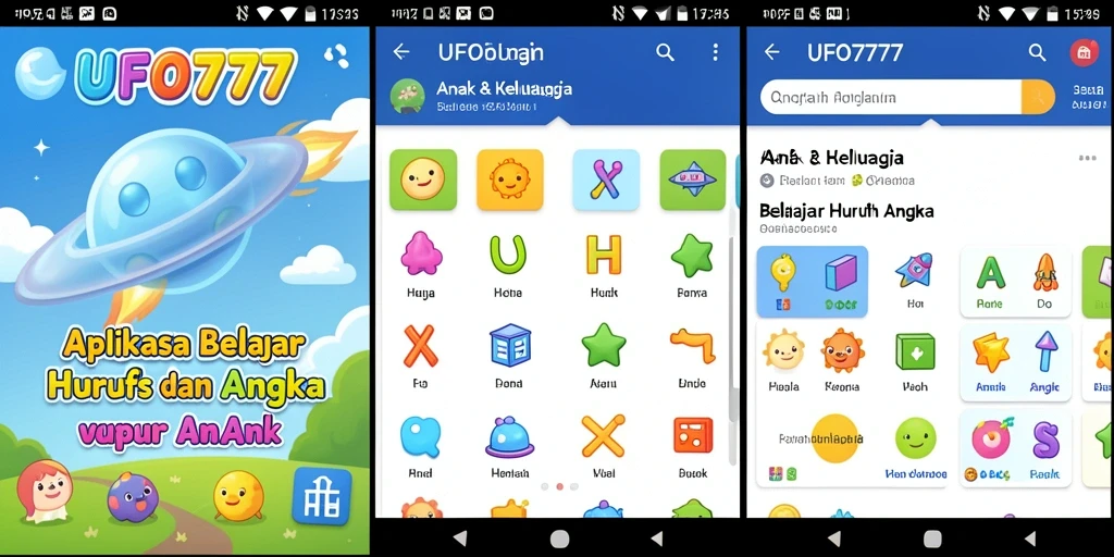 Antarmuka aplikasi UFO777 yang menarik dan edukatif untuk Anak.