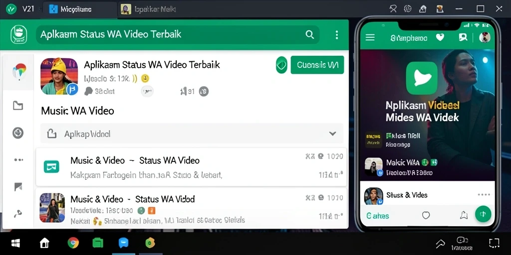 Tampilan utama V21 dengan berbagai kategori video-status.